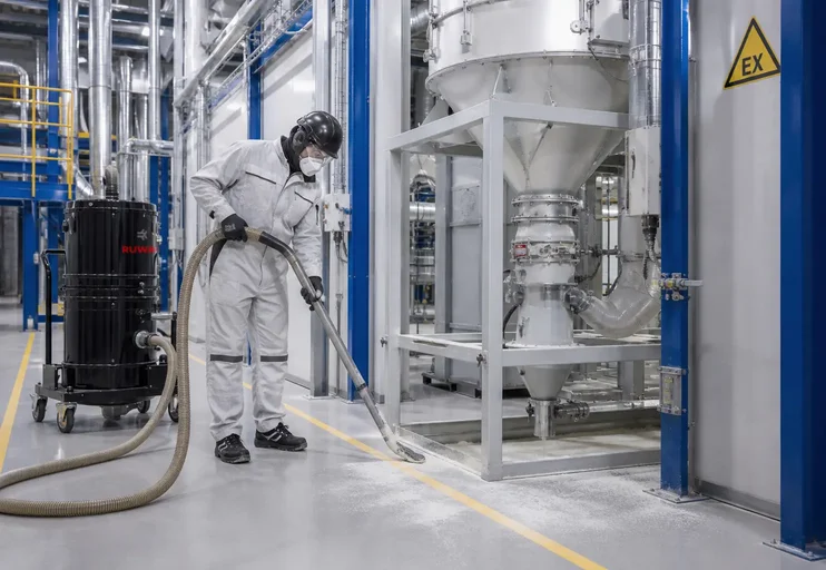 Industrial cleaning in areas at risk of explosion