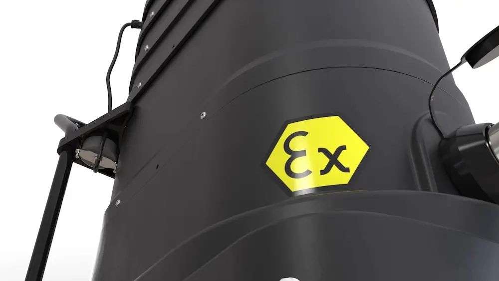 Optional DustEX design variant. For standard-compliant operation in hazardous areas. Protects people and equipment.