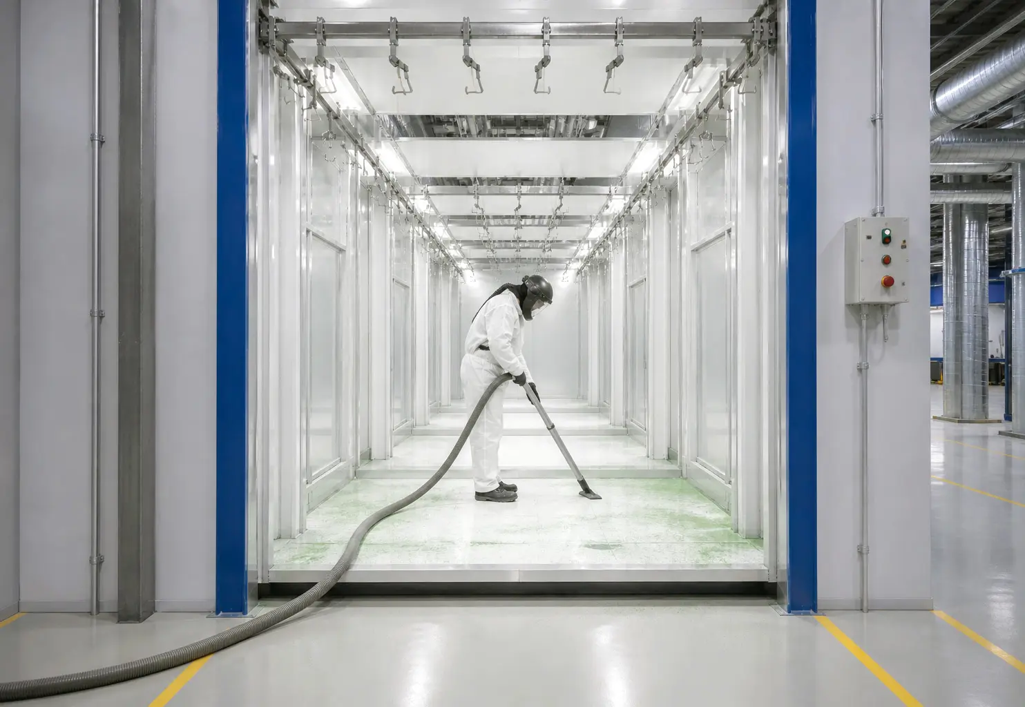 Cleaning of powder coating systems