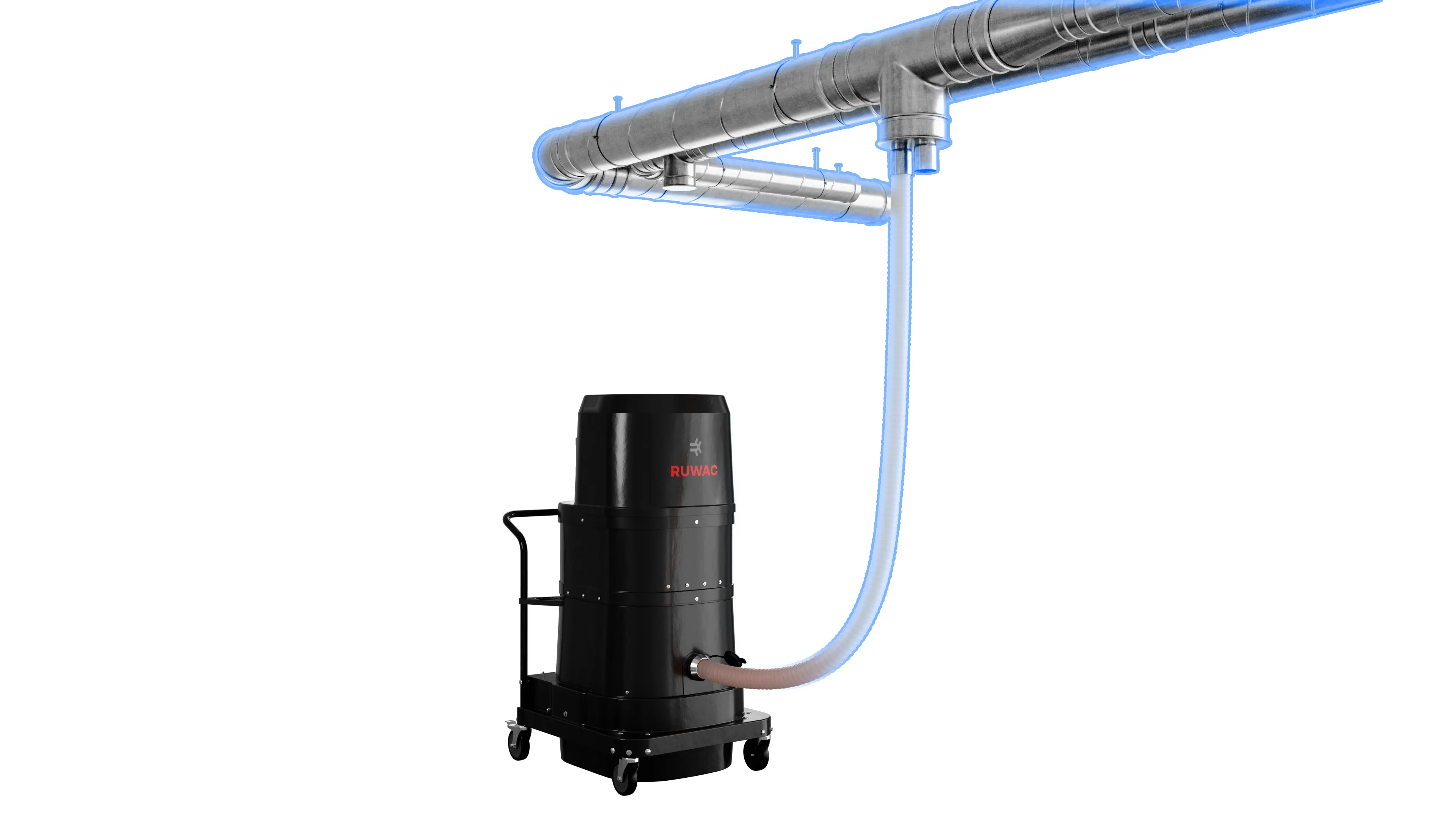Between a vacuum cleaner and an extraction system: The DS2 bridges the gap between a mobile industrial vacuum and a permanently installed extraction system. It offers significantly more power reserve than traditional vacuum cleaners—yet remains flexible, mobile, and adaptable. Ideal when localized extraction is no longer sufficient, but a stationary system doesn’t make sense (yet).