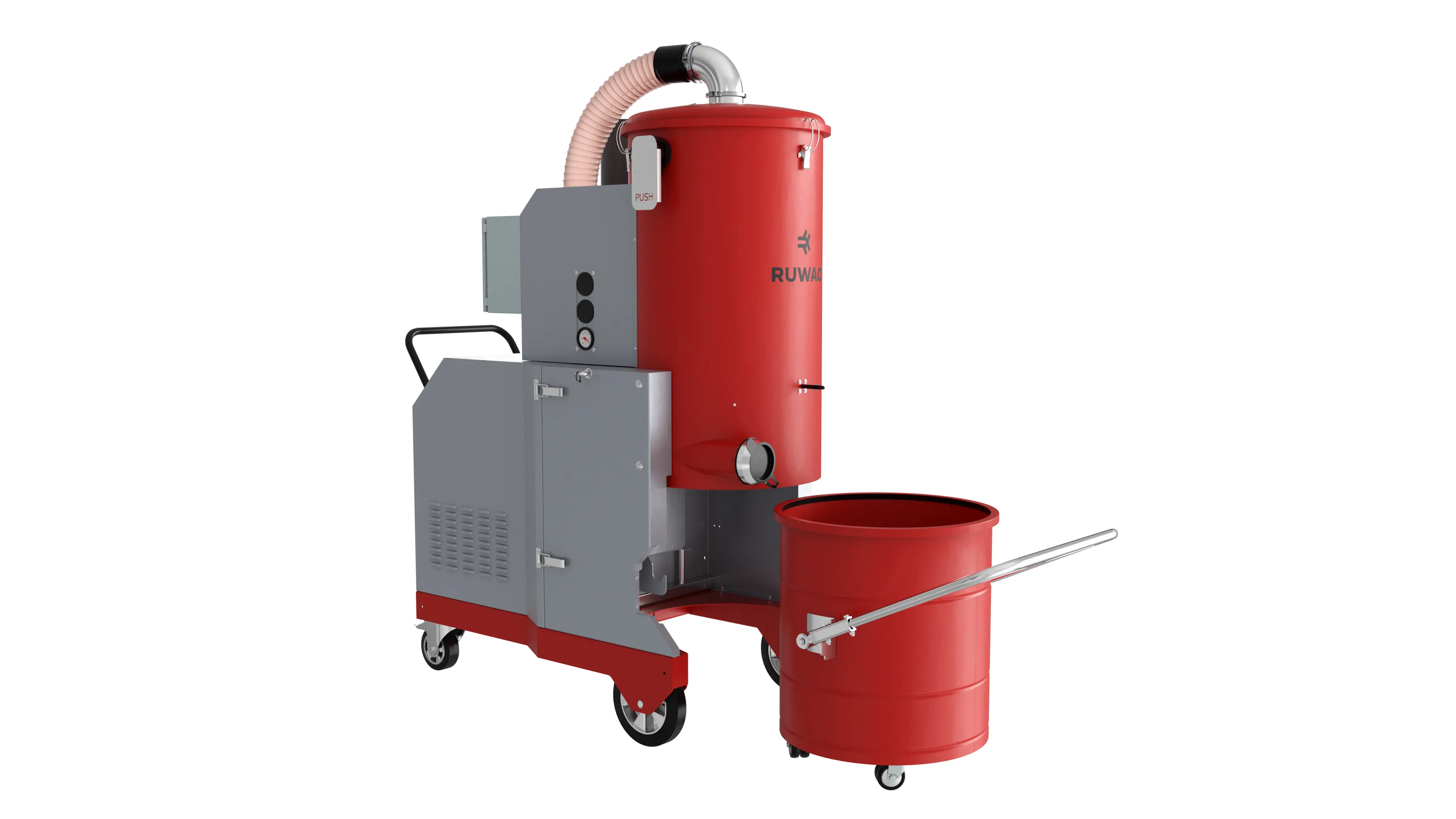 150 liters. Empties quickly. Large collection container with a tilting mechanism and integrated forklift pockets—for safe, quick emptying without the need for transfer or downtime.