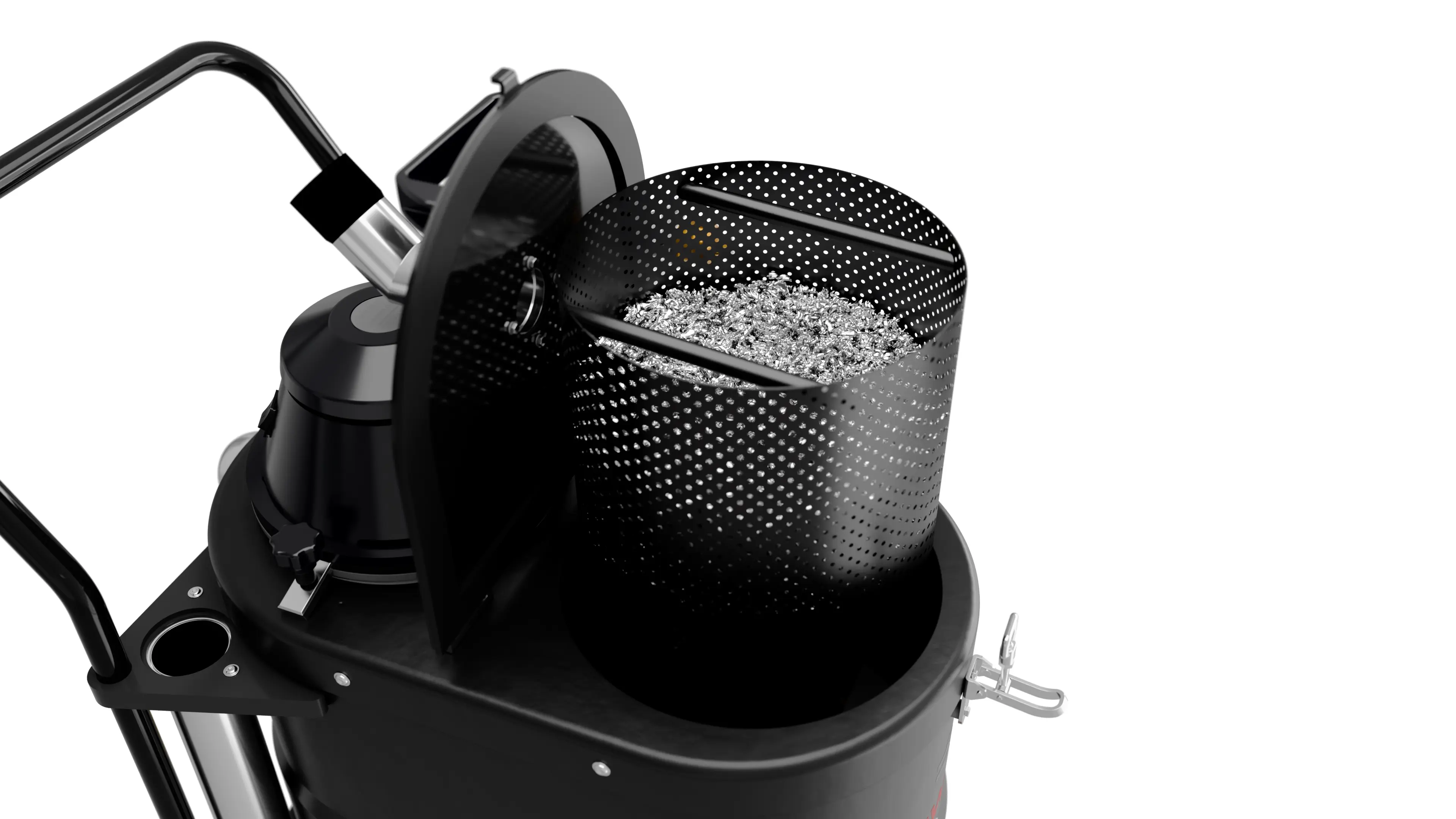 Separates chips and liquids in a single step: Metal chips and liquids are collected simultaneously and separated immediately. The built-in chip basket reliably retains solids while the liquid is collected separately.