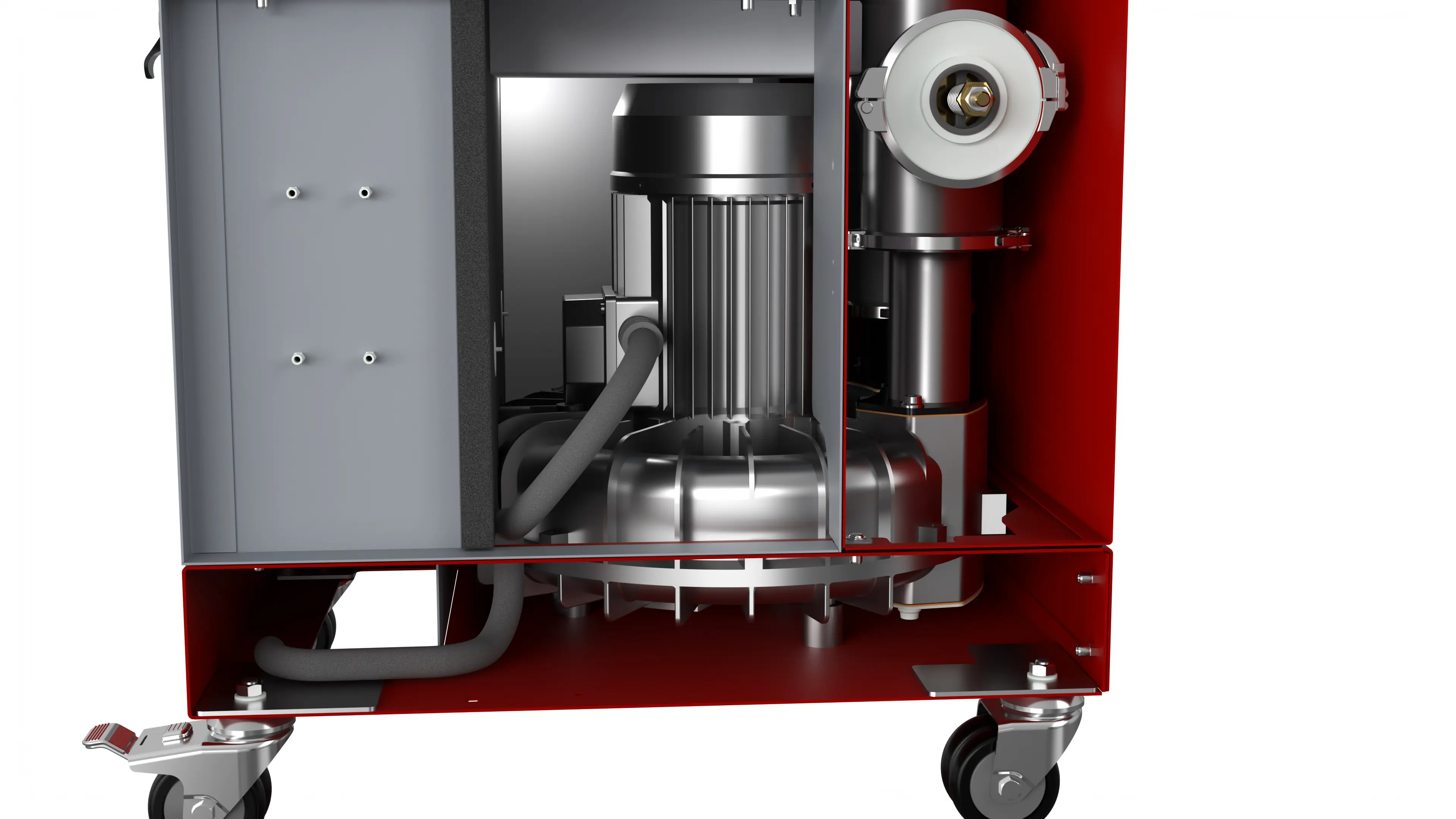 Quiet 24/7 continuous operation with no belt wear: Three-phase motor with a side-channel blower for consistent suction power and low noise levels.
