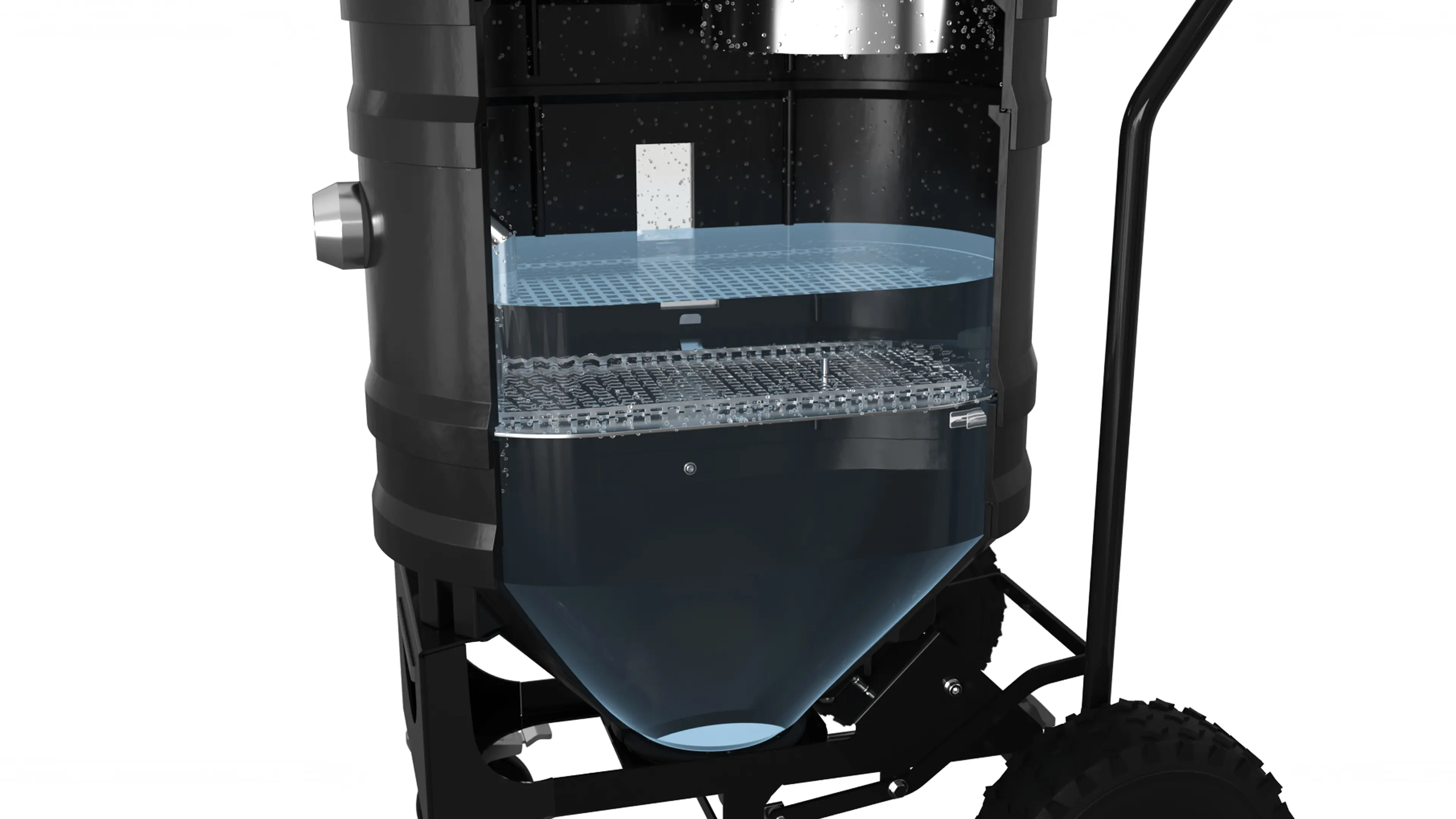 Reactive dusts safely bound. For magnesium, titanium, pyrotechnic materials, and similar substances—particles are reliably bound in liquid before they become hazardous.